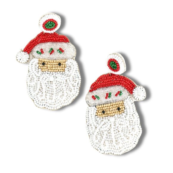 SET OF 2 CHRISTMAS Seed Bead Earrings Santa & Mrs Claus Rhinestone Holiday NEW - Picture 3 of 3